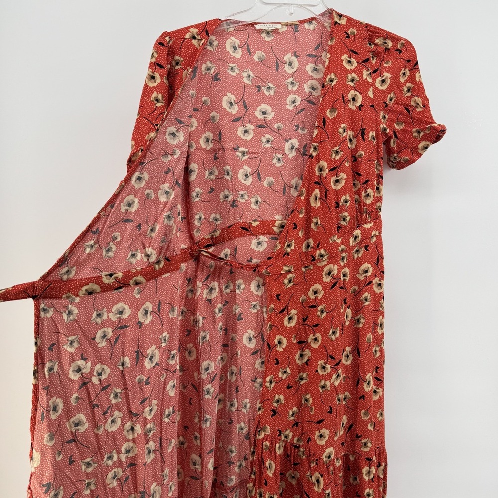Lovestitch Wrap Maxi Dress Womens Small Rust Red Floral High Low Ruffle Boho - Picture 4 of 7